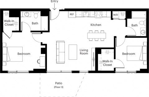 a floor plan of a living room with a kitchen and a bedroom